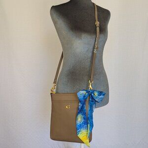 Coach Kitt Messenger Crossbody Bag Leather Adjustable Strap + Twilly